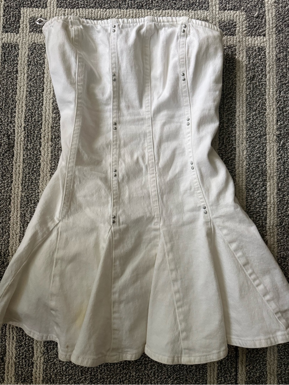 White Strapless Flared Dress with Stud Detailing